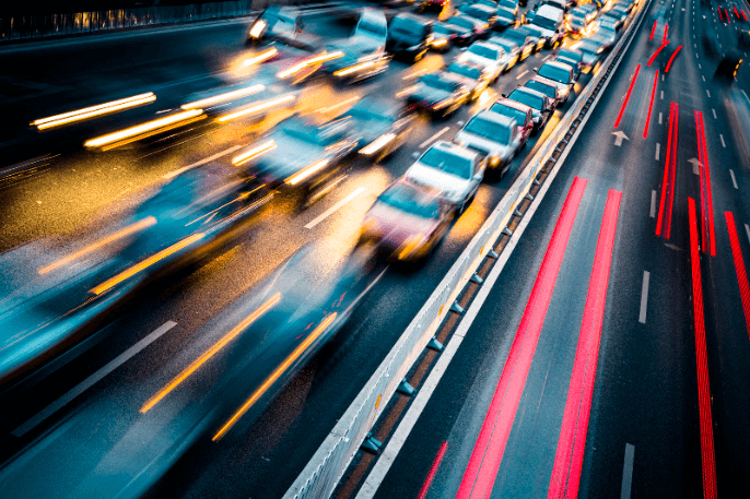 A blurry image of traffic near JFK airport.