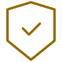 A gold shield with a check mark on it.